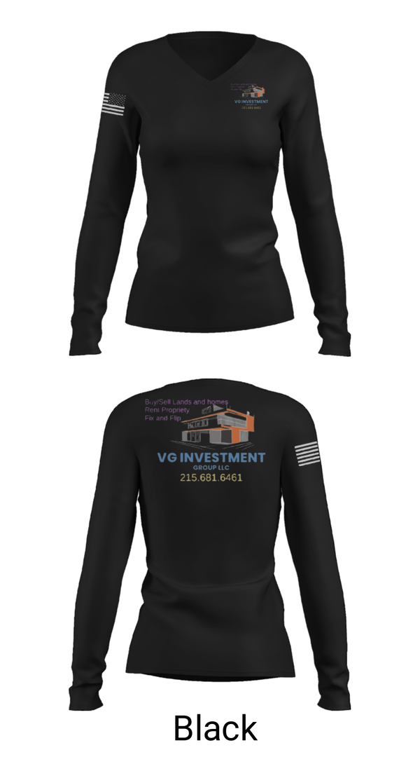 Women's Long Sleeve Vneck Shirt, VG Investment Group LLC, , Teamtime, Team time, sublimation, custom sports apparel, team uniforms, spirit wear, spiritwear, sports uniforms, custom shirts, team store, custom team store, fundraiser sports, apparel fundraiser