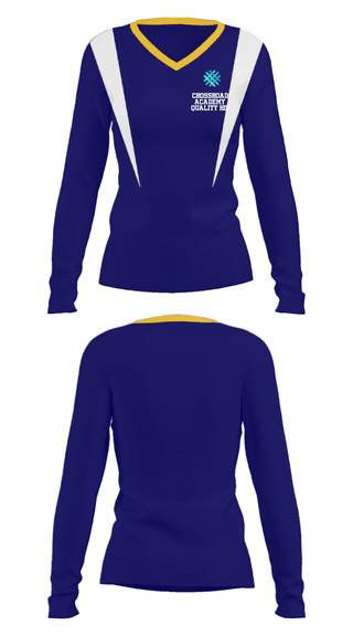 Women's Long Sleeve Vneck Shirt, Crossroads Academy – Quality Hill, Spirit Store, Teamtime, Team time, sublimation, custom sports apparel, team uniforms, spirit wear, spiritwear, sports uniforms, custom shirts, team store, custom team store, fundraiser sports, apparel fundraiser