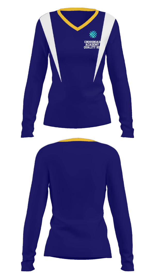 Women's Long Sleeve Vneck Shirt, Crossroads Academy – Quality Hill, Spirit Store, Teamtime, Team time, sublimation, custom sports apparel, team uniforms, spirit wear, spiritwear, sports uniforms, custom shirts, team store, custom team store, fundraiser sports, apparel fundraiser