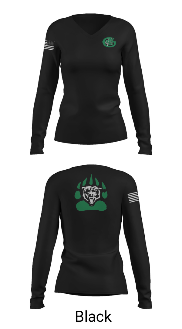 Women's Long Sleeve Vneck Shirt, Gold-Burg High School Basketball, Women's Basketball, Teamtime, Team time, sublimation, custom sports apparel, team uniforms, spirit wear, spiritwear, sports uniforms, custom shirts, team store, custom team store, fundraiser sports, apparel fundraiser