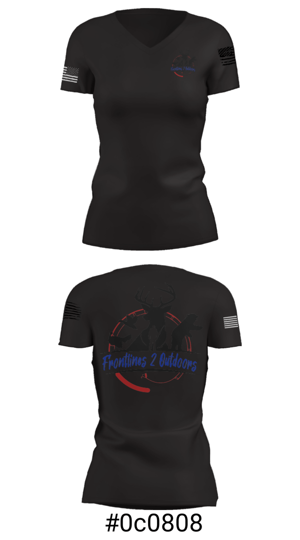 Women's Short Sleeve Vneck Shirt, Frontlines 2 Outdoors (F2O), , Teamtime, Team time, sublimation, custom sports apparel, team uniforms, spirit wear, spiritwear, sports uniforms, custom shirts, team store, custom team store, fundraiser sports, apparel fundraiser