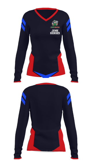 Women's Long Sleeve Vneck Shirt, Junk Heroes, , Teamtime, Team time, sublimation, custom sports apparel, team uniforms, spirit wear, spiritwear, sports uniforms, custom shirts, team store, custom team store, fundraiser sports, apparel fundraiser