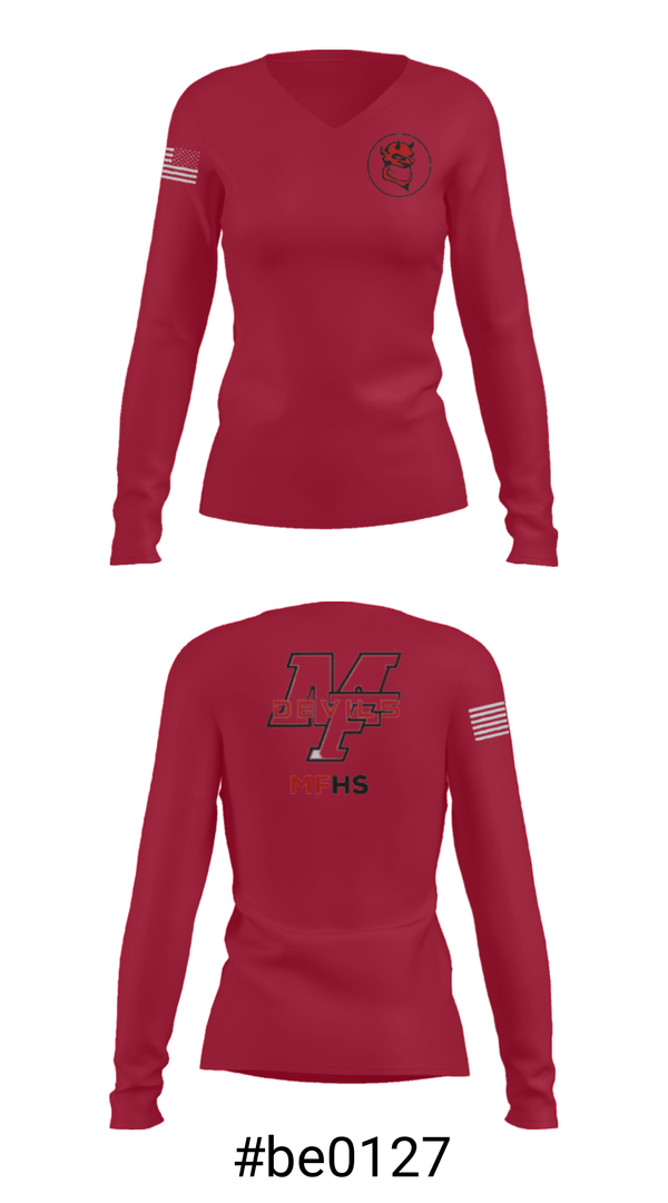 Women's Long Sleeve Vneck Shirt, Marion Franklin lady Red Devils, Women's Basketball, Teamtime, Team time, sublimation, custom sports apparel, team uniforms, spirit wear, spiritwear, sports uniforms, custom shirts, team store, custom team store, fundraiser sports, apparel fundraiser