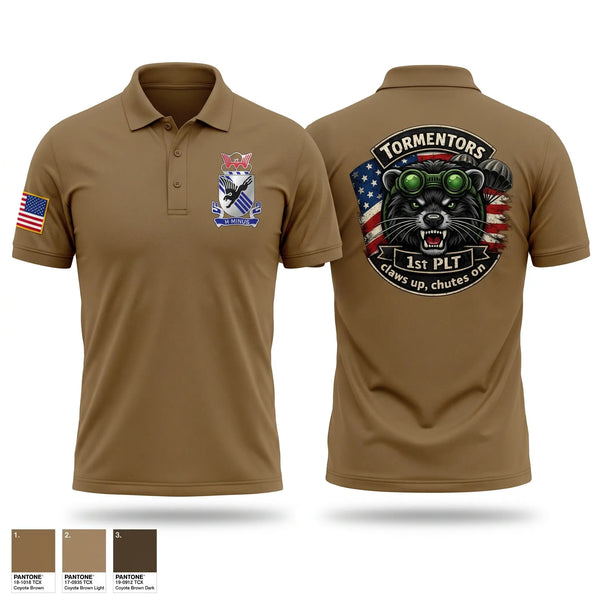 Short Sleeve Performance Polo, 1st PLT 2-505, Army, Teamtime, Team time, sublimation, custom sports apparel, team uniforms, spirit wear, spiritwear, sports uniforms, custom shirts, team store, custom team store, fundraiser sports, apparel fundraiser