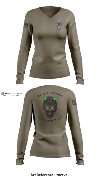 Womens Long Sleeve Vneck Shirt, 451 B Co Los Bastardos451 B Co Los Bastardos, Army, Teamtime, Team time, sublimation, custom sports apparel, team uniforms, spirit wear, spiritwear, sports uniforms, custom shirts, team store, custom team store, fundraiser sports, apparel fundraiser