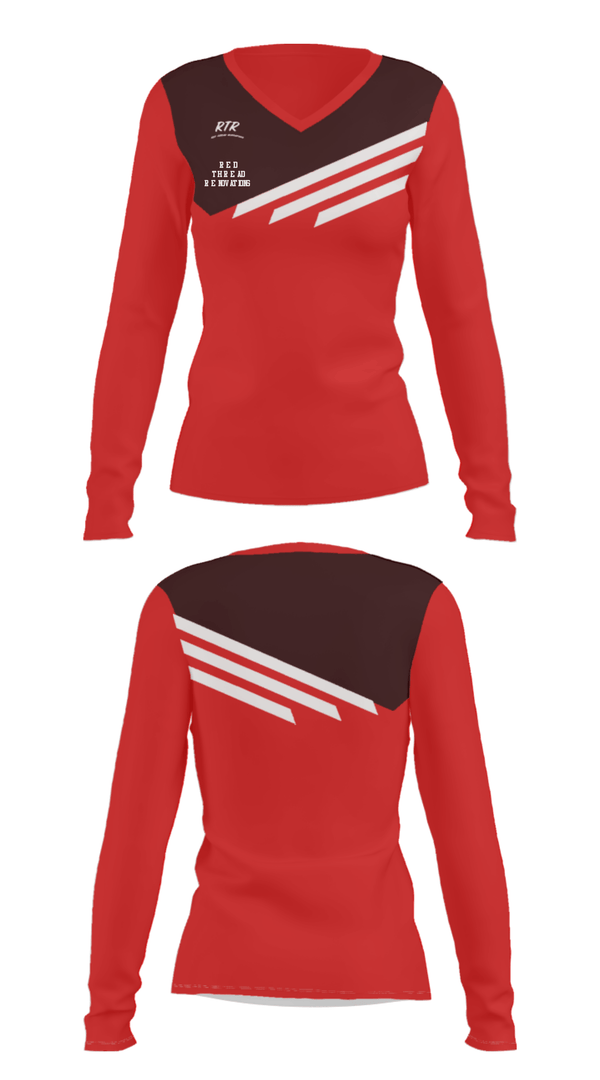 Women's Long Sleeve Vneck Shirt, Red Thread Renovations, , Teamtime, Team time, sublimation, custom sports apparel, team uniforms, spirit wear, spiritwear, sports uniforms, custom shirts, team store, custom team store, fundraiser sports, apparel fundraiser