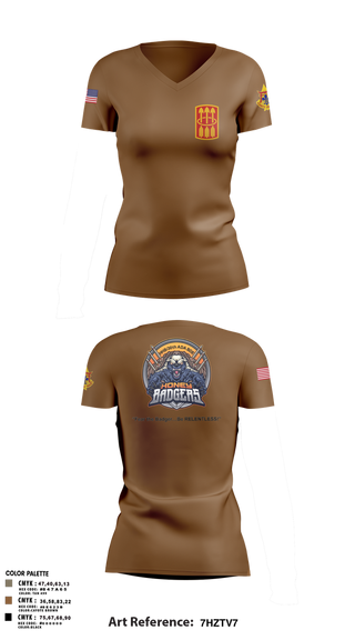 Womens Short Sleeve Vneck Shirt, Honey Badgers / 30X, Army, Teamtime, Team time, sublimation, custom sports apparel, team uniforms, spirit wear, spiritwear, sports uniforms, custom shirts, team store, custom team store, fundraiser sports, apparel fundraiser