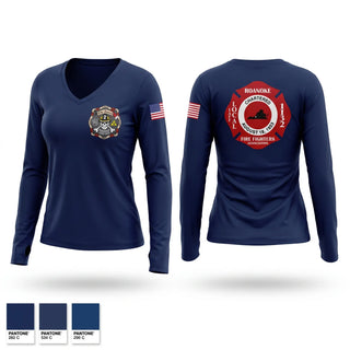 Womens Long Sleeve Vneck Shirt, Roanoke City, Fire Department, Teamtime, Team time, sublimation, custom sports apparel, team uniforms, spirit wear, spiritwear, sports uniforms, custom shirts, team store, custom team store, fundraiser sports, apparel fundraiser