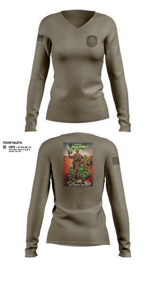 Womens Long Sleeve Vneck Shirt, 180th ESC Kismayo, Army, Teamtime, Team time, sublimation, custom sports apparel, team uniforms, spirit wear, spiritwear, sports uniforms, custom shirts, team store, custom team store, fundraiser sports, apparel fundraiser