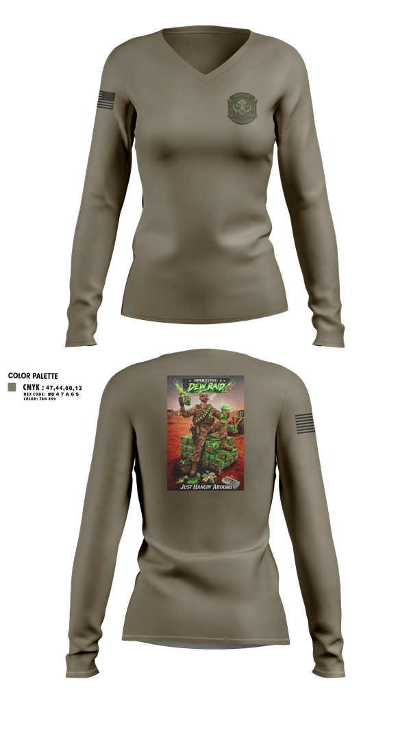 Womens Long Sleeve Vneck Shirt, 180th ESC Kismayo, Army, Teamtime, Team time, sublimation, custom sports apparel, team uniforms, spirit wear, spiritwear, sports uniforms, custom shirts, team store, custom team store, fundraiser sports, apparel fundraiser