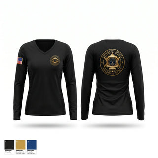 Womens Long Sleeve Vneck Shirt, Crockett County Sheriffs Office, Police, Teamtime, Team time, sublimation, custom sports apparel, team uniforms, spirit wear, spiritwear, sports uniforms, custom shirts, team store, custom team store, fundraiser sports, apparel fundraiser