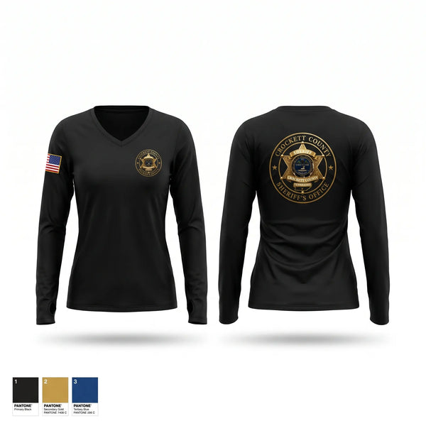 Womens Long Sleeve Vneck Shirt, Crockett County Sheriffs Office, Police, Teamtime, Team time, sublimation, custom sports apparel, team uniforms, spirit wear, spiritwear, sports uniforms, custom shirts, team store, custom team store, fundraiser sports, apparel fundraiser