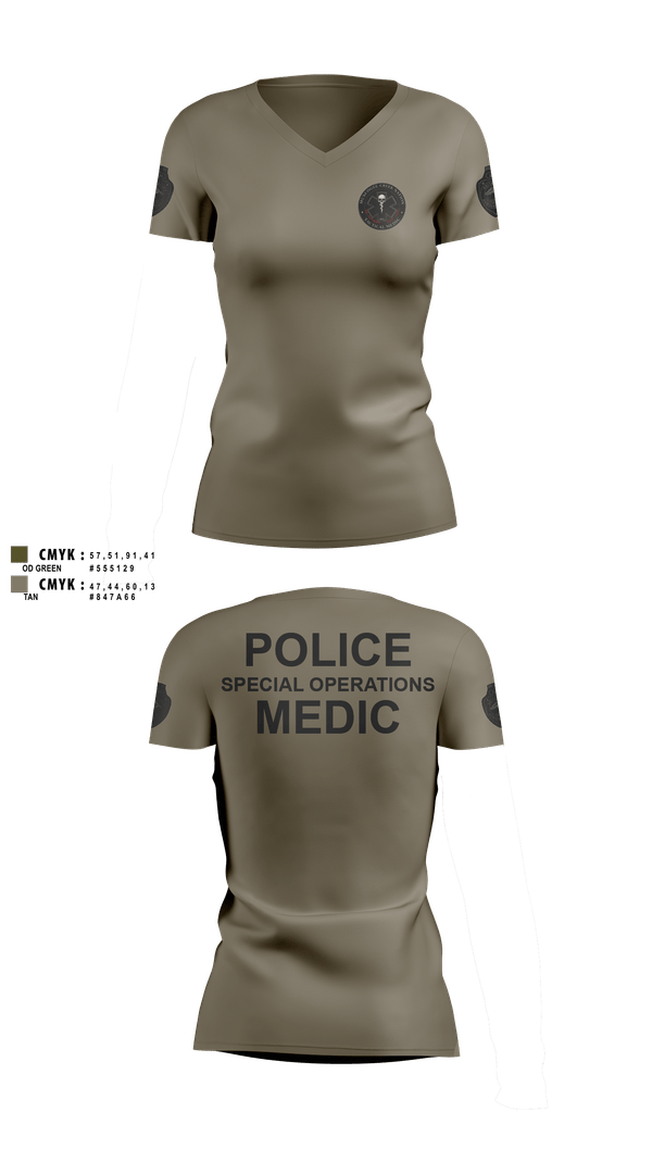 Womens Short Sleeve Vneck Shirt, Muscogee Nation Police Tactical Medical team, Police, Teamtime, Team time, sublimation, custom sports apparel, team uniforms, spirit wear, spiritwear, sports uniforms, custom shirts, team store, custom team store, fundraiser sports, apparel fundraiser