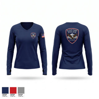 Womens Long Sleeve Vneck Shirt, Black Hawk Police Department, Police, Teamtime, Team time, sublimation, custom sports apparel, team uniforms, spirit wear, spiritwear, sports uniforms, custom shirts, team store, custom team store, fundraiser sports, apparel fundraiser