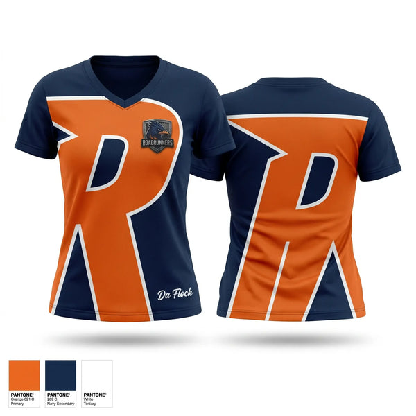 Womens Short Sleeve Vneck Shirt, Roadrunners, , Teamtime, Team time, sublimation, custom sports apparel, team uniforms, spirit wear, spiritwear, sports uniforms, custom shirts, team store, custom team store, fundraiser sports, apparel fundraiser