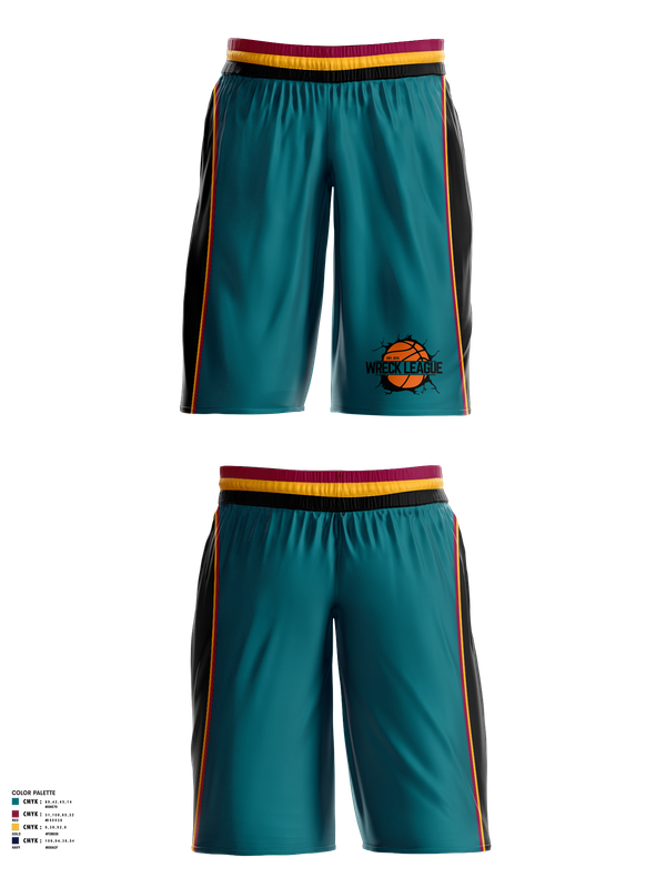 Mens Basketball Shorts, Wreck League, Men's Basketball, Teamtime, Team time, sublimation, custom sports apparel, team uniforms, spirit wear, spiritwear, sports uniforms, custom shirts, team store, custom team store, fundraiser sports, apparel fundraiser