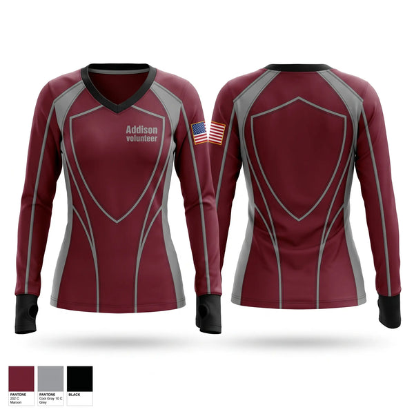 Womens Long Sleeve Vneck Shirt, Addison volunteer, Fire Department, Teamtime, Team time, sublimation, custom sports apparel, team uniforms, spirit wear, spiritwear, sports uniforms, custom shirts, team store, custom team store, fundraiser sports, apparel fundraiser