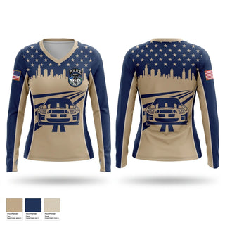 Womens Long Sleeve Vneck Shirt, NYPD Auto Crime, Police, Teamtime, Team time, sublimation, custom sports apparel, team uniforms, spirit wear, spiritwear, sports uniforms, custom shirts, team store, custom team store, fundraiser sports, apparel fundraiser