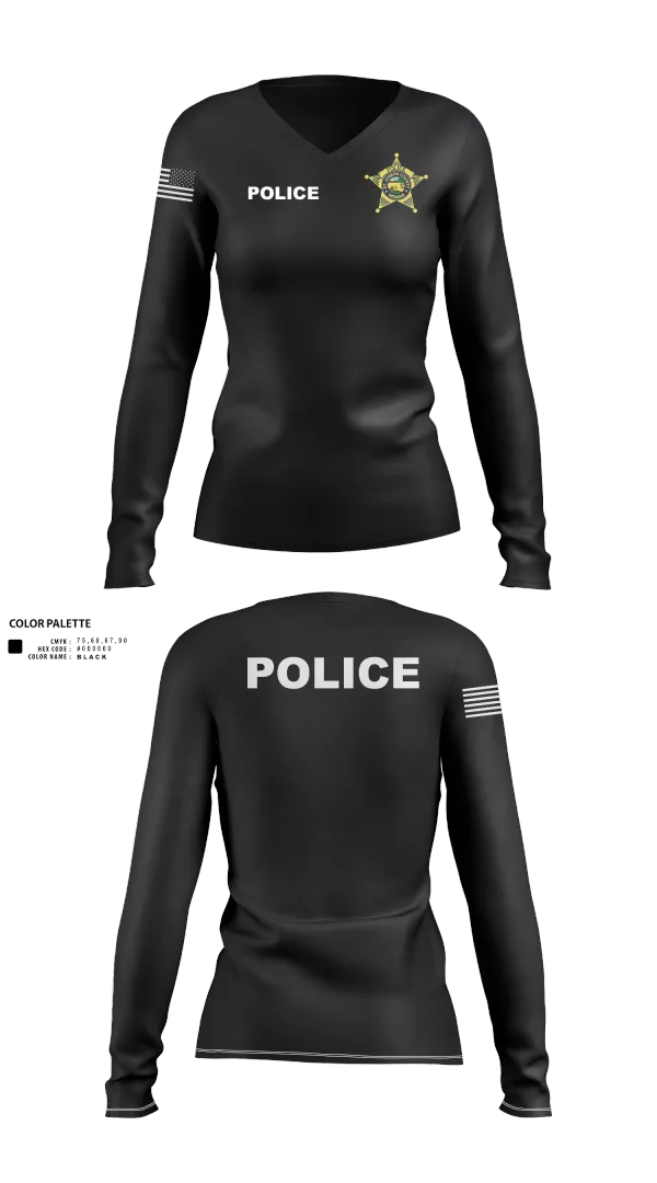 Womens Long Sleeve Vneck Shirt, St. Joseph County Police Department, , Teamtime, Team time, sublimation, custom sports apparel, team uniforms, spirit wear, spiritwear, sports uniforms, custom shirts, team store, custom team store, fundraiser sports, apparel fundraiser