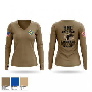 Womens Long Sleeve Vneck Shirt, HHC 40TH DSB, National Guard, Teamtime, Team time, sublimation, custom sports apparel, team uniforms, spirit wear, spiritwear, sports uniforms, custom shirts, team store, custom team store, fundraiser sports, apparel fundraiser