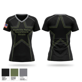 Womens Short Sleeve Vneck Shirt, Nashville Police Department, Illinois, Police, Teamtime, Team time, sublimation, custom sports apparel, team uniforms, spirit wear, spiritwear, sports uniforms, custom shirts, team store, custom team store, fundraiser sports, apparel fundraiser