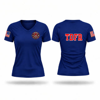 Womens Short Sleeve Vneck Shirt, Theodore Fire Dept, Fire Department, Teamtime, Team time, sublimation, custom sports apparel, team uniforms, spirit wear, spiritwear, sports uniforms, custom shirts, team store, custom team store, fundraiser sports, apparel fundraiser