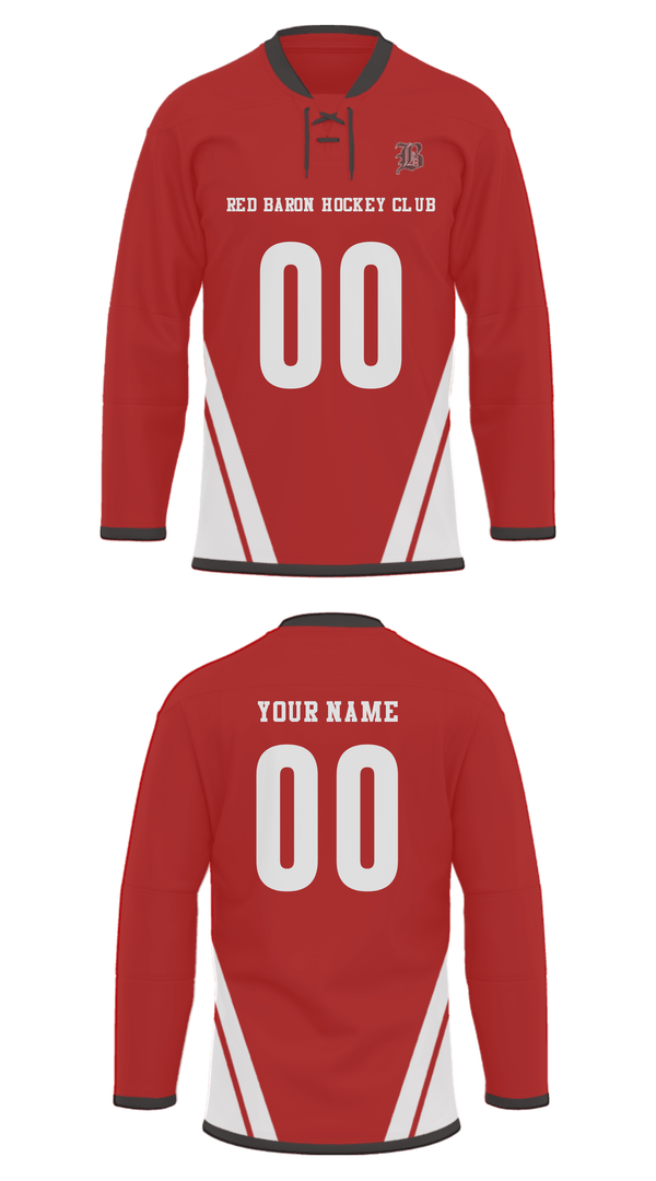 Hockey Jersey, Red Baron Hockey Club, Ice Hockey, Teamtime, Team time, sublimation, custom sports apparel, team uniforms, spirit wear, spiritwear, sports uniforms, custom shirts, team store, custom team store, fundraiser sports, apparel fundraiser