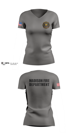 Womens Short Sleeve Vneck Shirt, Madison Fire Department, Fire Department, Teamtime, Team time, sublimation, custom sports apparel, team uniforms, spirit wear, spiritwear, sports uniforms, custom shirts, team store, custom team store, fundraiser sports, apparel fundraiser