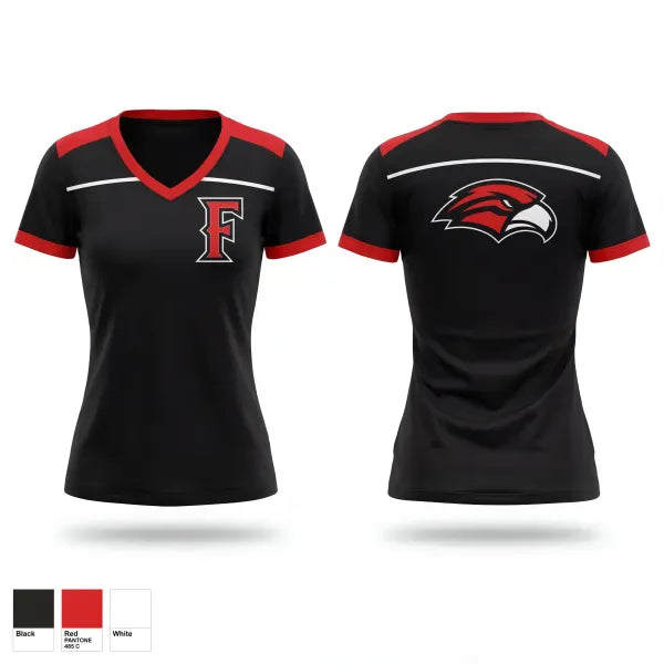 Womens Short Sleeve Vneck Shirt, Frontier, Wrestling, Teamtime, Team time, sublimation, custom sports apparel, team uniforms, spirit wear, spiritwear, sports uniforms, custom shirts, team store, custom team store, fundraiser sports, apparel fundraiser