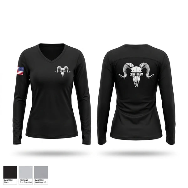 Womens Long Sleeve Vneck Shirt, RRAM West Coast, Navy, Teamtime, Team time, sublimation, custom sports apparel, team uniforms, spirit wear, spiritwear, sports uniforms, custom shirts, team store, custom team store, fundraiser sports, apparel fundraiser