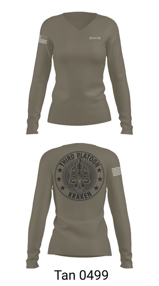 Womens Long Sleeve Vneck Shirt, 55th ComCam Kraken, Army, Teamtime, Team time, sublimation, custom sports apparel, team uniforms, spirit wear, spiritwear, sports uniforms, custom shirts, team store, custom team store, fundraiser sports, apparel fundraiser