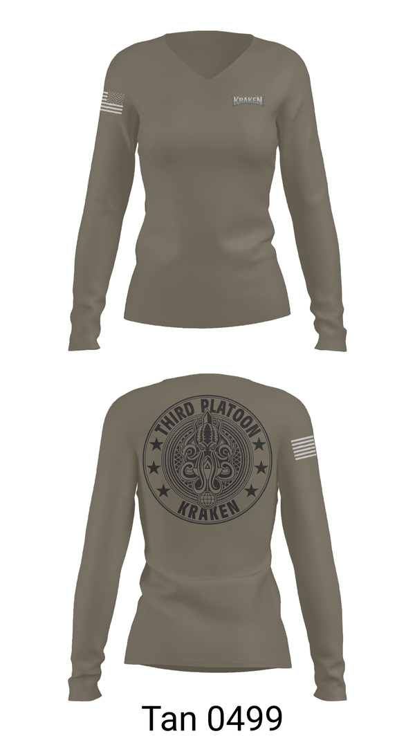 Womens Long Sleeve Vneck Shirt, 55th ComCam Kraken, Army, Teamtime, Team time, sublimation, custom sports apparel, team uniforms, spirit wear, spiritwear, sports uniforms, custom shirts, team store, custom team store, fundraiser sports, apparel fundraiser
