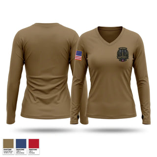 Womens Long Sleeve Vneck Shirt, Hatchet Company 3/82nd, Army, Teamtime, Team time, sublimation, custom sports apparel, team uniforms, spirit wear, spiritwear, sports uniforms, custom shirts, team store, custom team store, fundraiser sports, apparel fundraiser