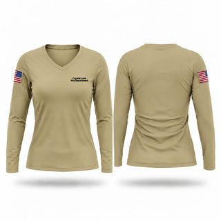 Womens Long Sleeve Vneck Shirt, Crystal Lake Fire Department, Fire Department, Teamtime, Team time, sublimation, custom sports apparel, team uniforms, spirit wear, spiritwear, sports uniforms, custom shirts, team store, custom team store, fundraiser sports, apparel fundraiser