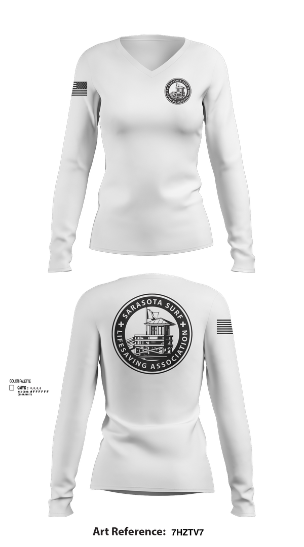 Womens Long Sleeve Vneck Shirt, Sarasota Surf Lifesaving Association, , Teamtime, Team time, sublimation, custom sports apparel, team uniforms, spirit wear, spiritwear, sports uniforms, custom shirts, team store, custom team store, fundraiser sports, apparel fundraiser