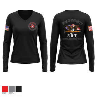 Womens Long Sleeve Vneck Shirt, Utah County SRT, Fire Department, Teamtime, Team time, sublimation, custom sports apparel, team uniforms, spirit wear, spiritwear, sports uniforms, custom shirts, team store, custom team store, fundraiser sports, apparel fundraiser