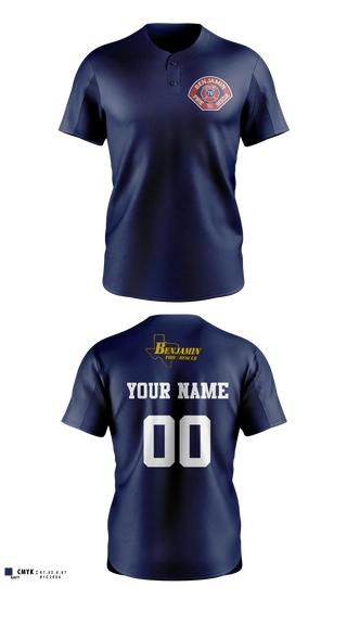Two Button Baseball Jersey, Benjamin Fire Department, Fire Department, Teamtime, Team time, sublimation, custom sports apparel, team uniforms, spirit wear, spiritwear, sports uniforms, custom shirts, team store, custom team store, fundraiser sports, apparel fundraiser