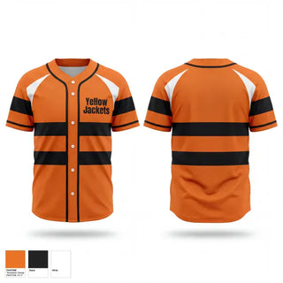 Full Button Baseball Jersey, Yellow Jackets, Baseball, Teamtime, Team time, sublimation, custom sports apparel, team uniforms, spirit wear, spiritwear, sports uniforms, custom shirts, team store, custom team store, fundraiser sports, apparel fundraiser
