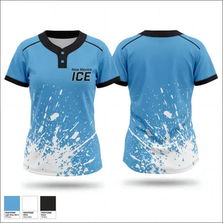 Two Button Softball Jersey, New Mexico I.C.E, Softball, Teamtime, Team time, sublimation, custom sports apparel, team uniforms, spirit wear, spiritwear, sports uniforms, custom shirts, team store, custom team store, fundraiser sports, apparel fundraiser