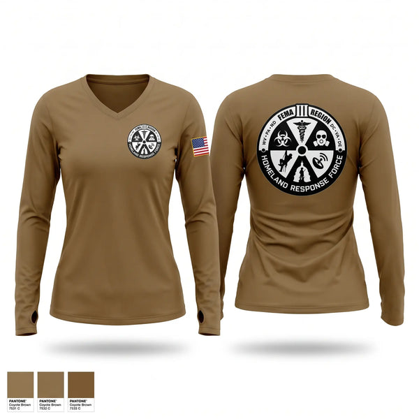 Womens Long Sleeve Vneck Shirt, Region III Homeland Response Force, National Guard, Teamtime, Team time, sublimation, custom sports apparel, team uniforms, spirit wear, spiritwear, sports uniforms, custom shirts, team store, custom team store, fundraiser sports, apparel fundraiser