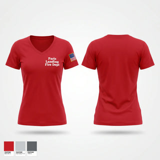 Womens Short Sleeve Vneck Shirt, Paris Landing Fire Dept, Fire Department, Teamtime, Team time, sublimation, custom sports apparel, team uniforms, spirit wear, spiritwear, sports uniforms, custom shirts, team store, custom team store, fundraiser sports, apparel fundraiser