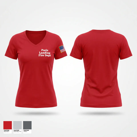Womens Short Sleeve Vneck Shirt, Paris Landing Fire Dept, Fire Department, Teamtime, Team time, sublimation, custom sports apparel, team uniforms, spirit wear, spiritwear, sports uniforms, custom shirts, team store, custom team store, fundraiser sports, apparel fundraiser