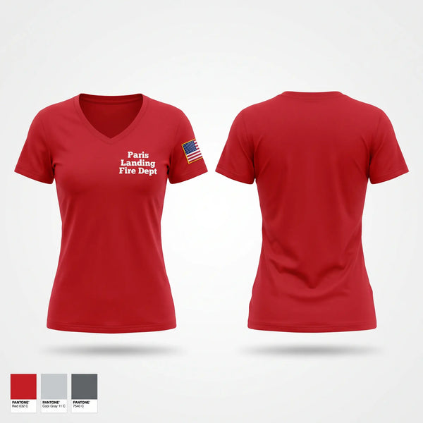 Womens Short Sleeve Vneck Shirt, Paris Landing Fire Dept, Fire Department, Teamtime, Team time, sublimation, custom sports apparel, team uniforms, spirit wear, spiritwear, sports uniforms, custom shirts, team store, custom team store, fundraiser sports, apparel fundraiser