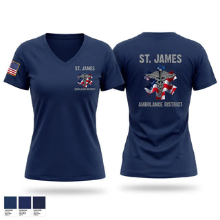 Womens Short Sleeve Vneck Shirt, St. James Ambulance District, EMS/EMT, Teamtime, Team time, sublimation, custom sports apparel, team uniforms, spirit wear, spiritwear, sports uniforms, custom shirts, team store, custom team store, fundraiser sports, apparel fundraiser