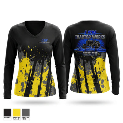 LSN Tractor Works Women's Long Sleeve V-neck Shirt - 1