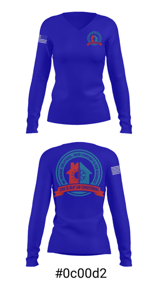 Women's Long Sleeve Vneck Shirt, Cool & Heat Air Conditioning, , Teamtime, Team time, sublimation, custom sports apparel, team uniforms, spirit wear, spiritwear, sports uniforms, custom shirts, team store, custom team store, fundraiser sports, apparel fundraiser