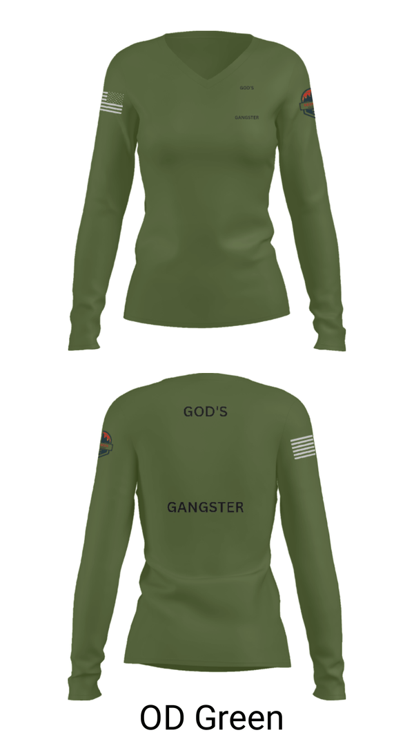 Women's Long Sleeve Vneck Shirt, GOD'S GANGSTER, Baseball, Teamtime, Team time, sublimation, custom sports apparel, team uniforms, spirit wear, spiritwear, sports uniforms, custom shirts, team store, custom team store, fundraiser sports, apparel fundraiser