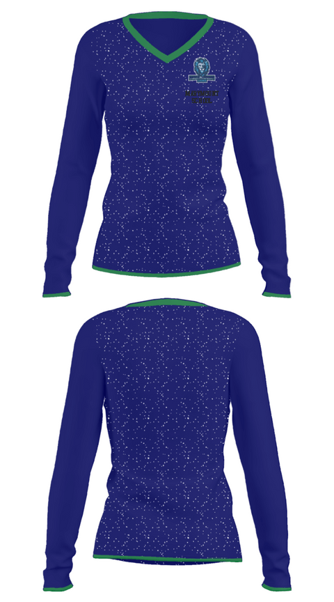 Women's Long Sleeve Vneck Shirt, Marymount School, Spirit Store, Teamtime, Team time, sublimation, custom sports apparel, team uniforms, spirit wear, spiritwear, sports uniforms, custom shirts, team store, custom team store, fundraiser sports, apparel fundraiser