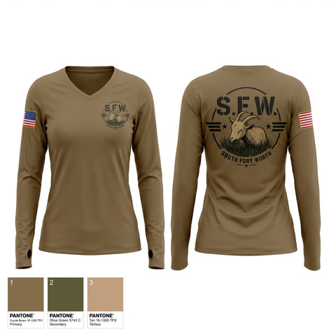 Womens Long Sleeve Vneck Shirt, S.F.W (4C2A), Army, Teamtime, Team time, sublimation, custom sports apparel, team uniforms, spirit wear, spiritwear, sports uniforms, custom shirts, team store, custom team store, fundraiser sports, apparel fundraiser