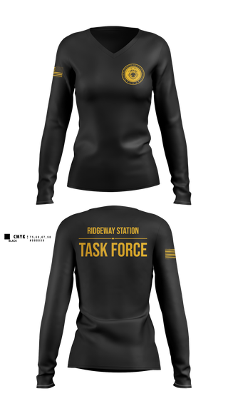 Womens Long Sleeve Vneck Shirt, Ridgeway Station Task Force, Police, Teamtime, Team time, sublimation, custom sports apparel, team uniforms, spirit wear, spiritwear, sports uniforms, custom shirts, team store, custom team store, fundraiser sports, apparel fundraiser